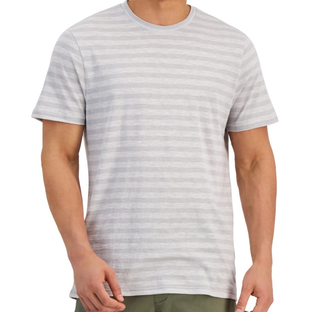 NWT International Concepts INC MACY'S Men's Silver Gray Striped T-Shirt SZ SMALL